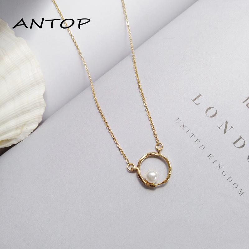 1 Pcs Korea Kalung Mutiara Titanium Pria Kalung Wanita Antikarat Bulat Necklace ANTOP