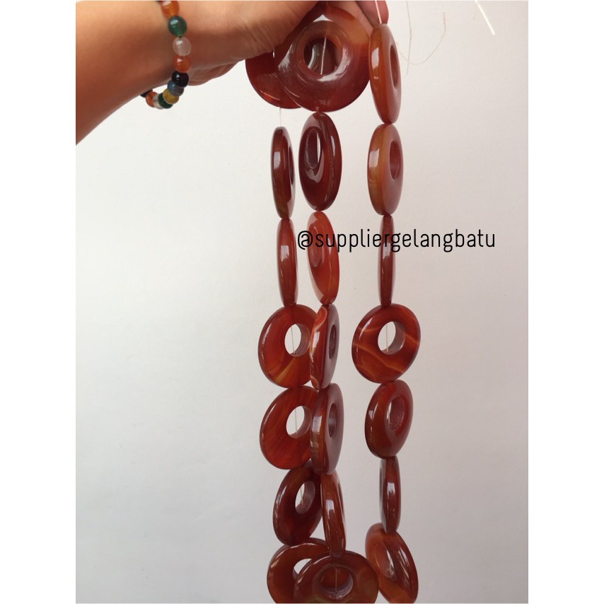 Batu alam cincin donat CARNELIAN OREN 6 x 6cm kalung liontin bandul aksesoris beads fashion grosir