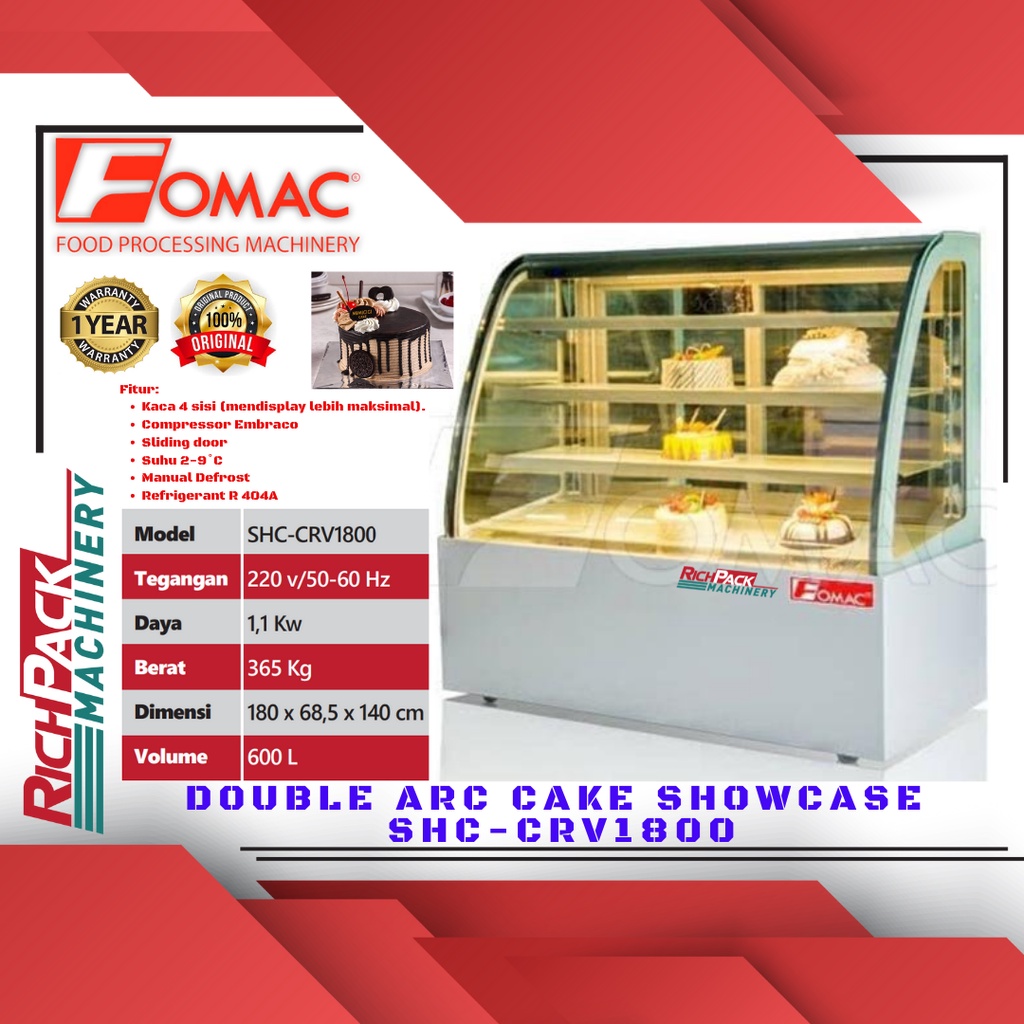 Fomac SHC-CRV1800 Showcase Cake Double ARC Showcase Kue