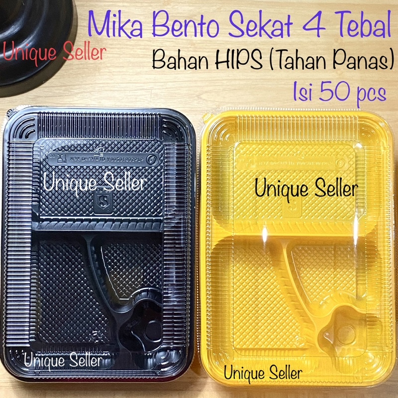 [50 pcs] Mika Bento LB 90 isi 50 pcs / Mika Bento Sekat 4 Bintang Tebal Tahan Panas Hitam Orange Kuning