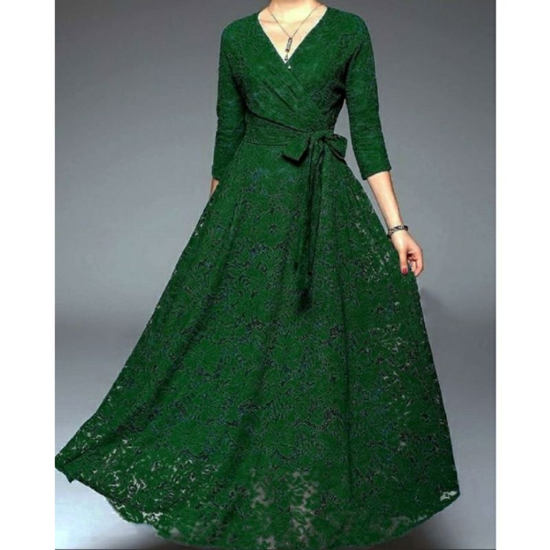 Baju Kondangan Dress Brukat - Dress Brukat Murah - Long Dress Brukat - Dress Brukat Busui - Dress Br