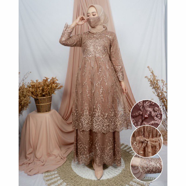 

Kebaya gamis brukat tille modern / baju pesta brokat wanita muslim - MOCCA, M