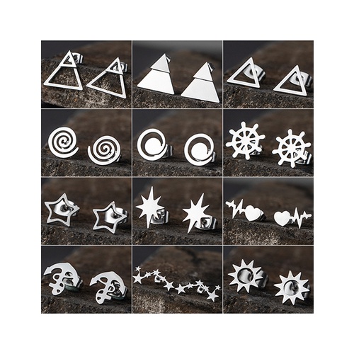 LRC Anting Tusuk Fashion Section Silver Stainless Steel Triangle Geometric Earrings V83761