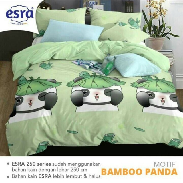 BEDCOVER SET SPREI MOTIF BAMBOO PANDA KATUN LOKAL ESRA DLL , UK.KING QUEEN & SINGLE