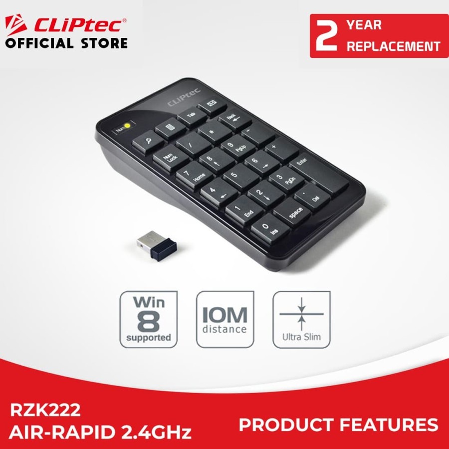 Cliptec RZK222 RZK-222 Keyboard Numeric Keypad Wireless AIR-RAPID