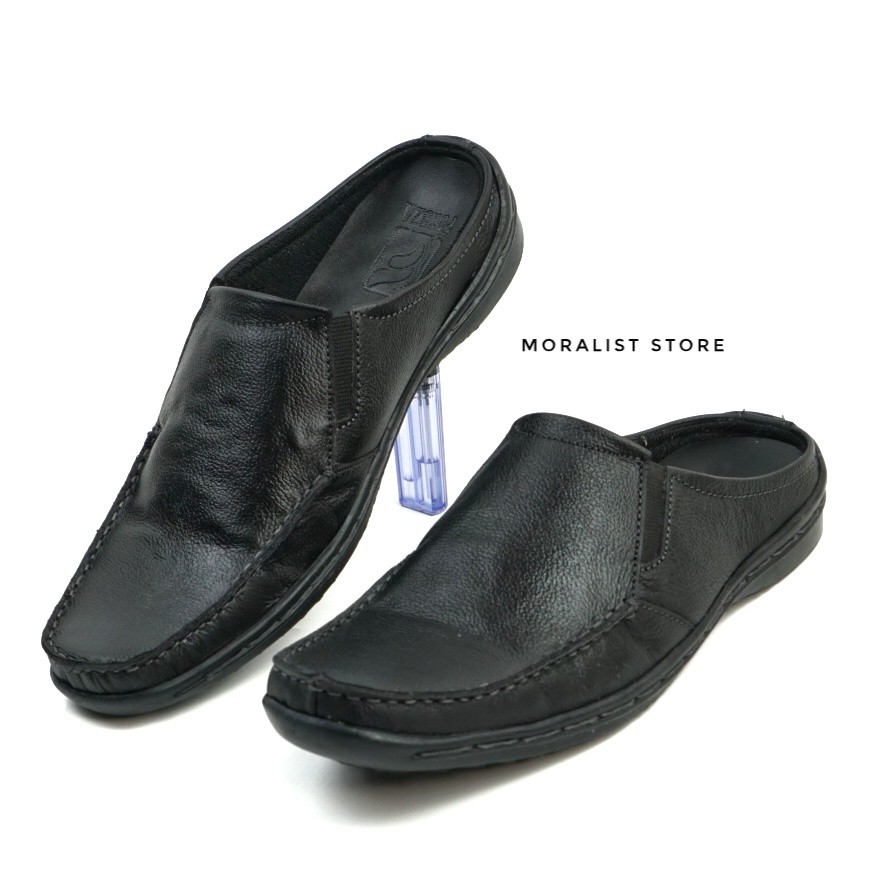 Sepatu Sandal Pria Bustong Model Slop Kulit Asli Rajut Moccasin Handmade MAR01