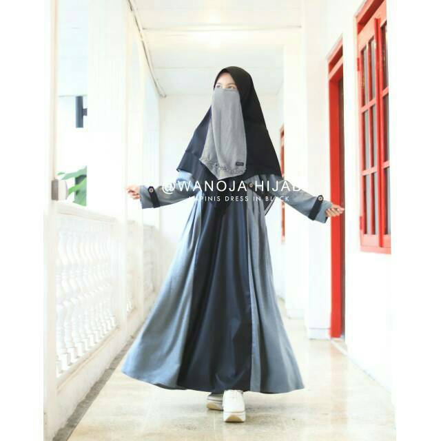 KAPINIS DREAS BLACK WANOJA HIJAB - GAMIS SYARI TERBARU CRYSTAL LINEN POLOS HITAM ADEM ELEGANT BUSUI