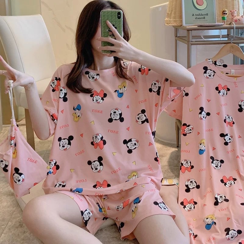 Baju Tidur Wanita Lengan Pendek Import Motif Kartun Pakaian Wanita Set Piyama