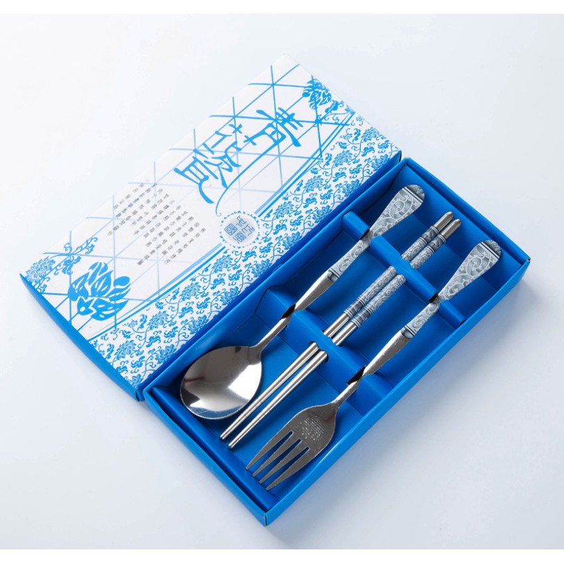 Set Sendok Makan 3 in 1 Garpu Sumpit Stainless Steel Hadiah Souvenir