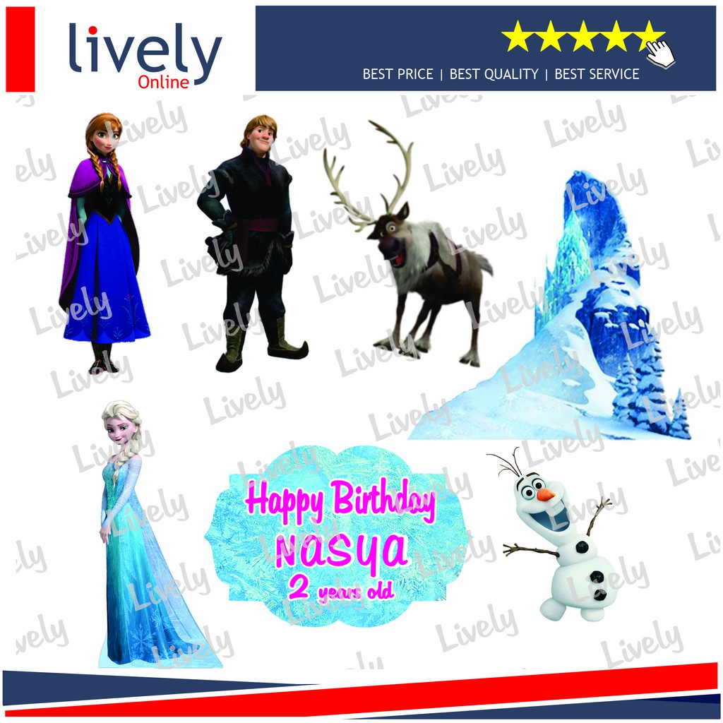 CUSTOM CAKE TOPPER KARAKTER HIASAN KUE HBD HAPPY BIRTHDAY FROZEN set