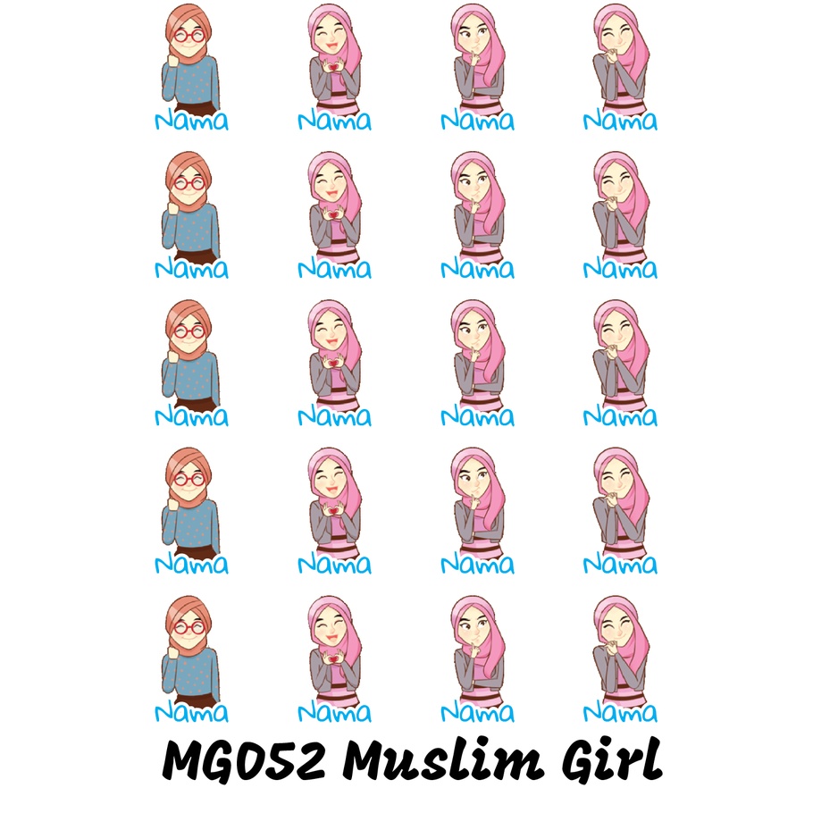 

Sticker Nama Cutting Label Waterproof Tahan Air Muslim Girl 52 (MG052)