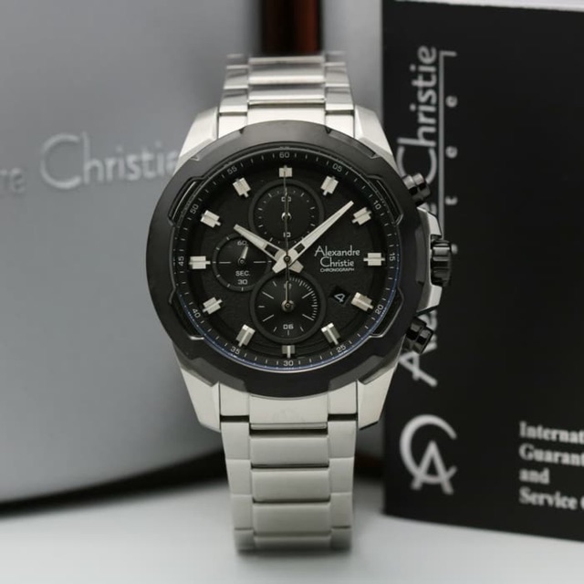 Jam Tangan Pria Alexandre Christie AC 6523 Silver Black Original Garansi Resmi 1 Tahun