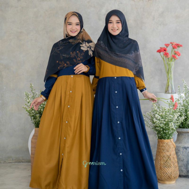 SARILA DRESS BY GREENISM Gamis Toyobo Polos Fashion Muslim