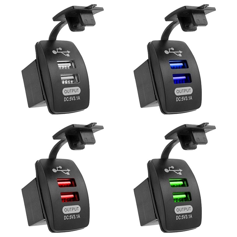 Adapter Charger Dual Port USB 12V-24V 5V 3.1A Tahan Air Dengan Indikator LED Untuk Mobil