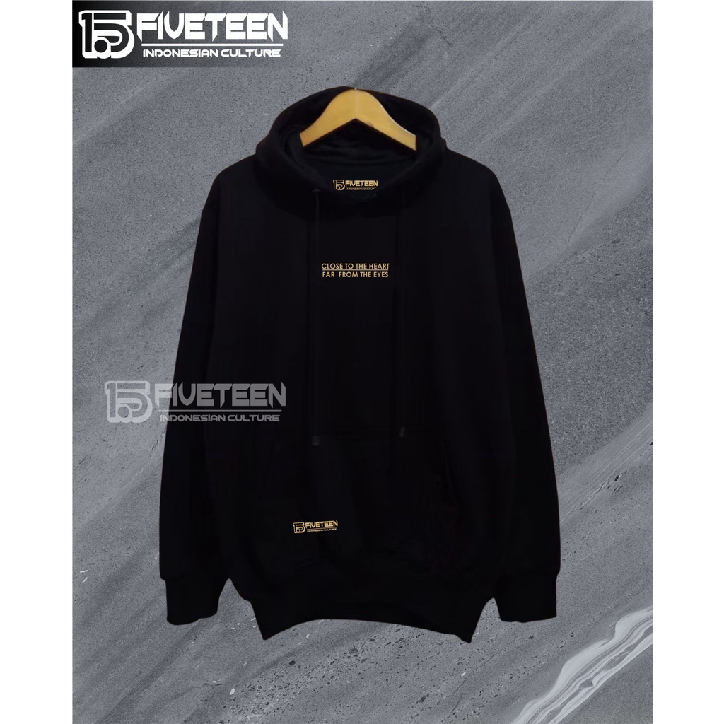 suwiter pria distro original bandung fifteen hoodie warna hitam sablon close to the heart switer wan