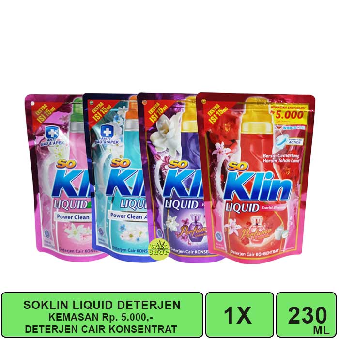 VSHOP. SOKLIN LIQUID DETERJEN 230 ML KEMASAN Rp.5.000,-