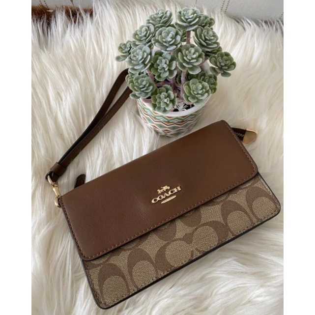 Coach F78229 Foldover wrislet signature khaki saddle nwt