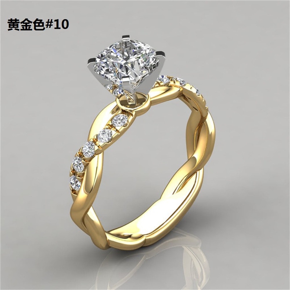 【COD Tangding】6-10 Size Three Color Princess Square Diamond Ring Cross Twist Diamond Set Ring