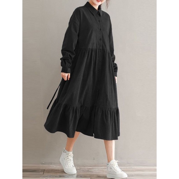 DRESS BLACK KOREA PANJANG DAN 3/4