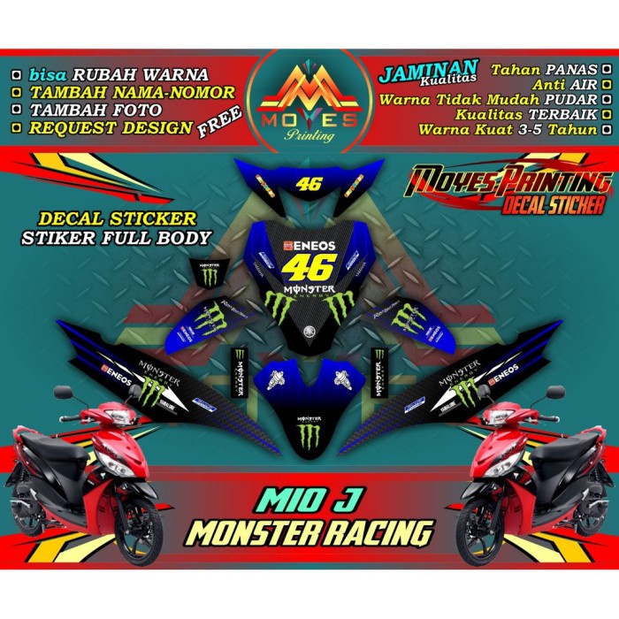 stiker mio j mounstter decal mio j biru variasi striping mio j