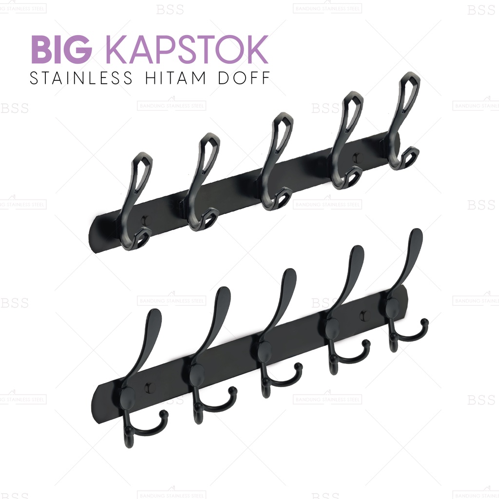 Kapstok Besar Stainless Hitam Doff 5 Kait Gantungan Baju Pakaian Kamar Mandi Toilet