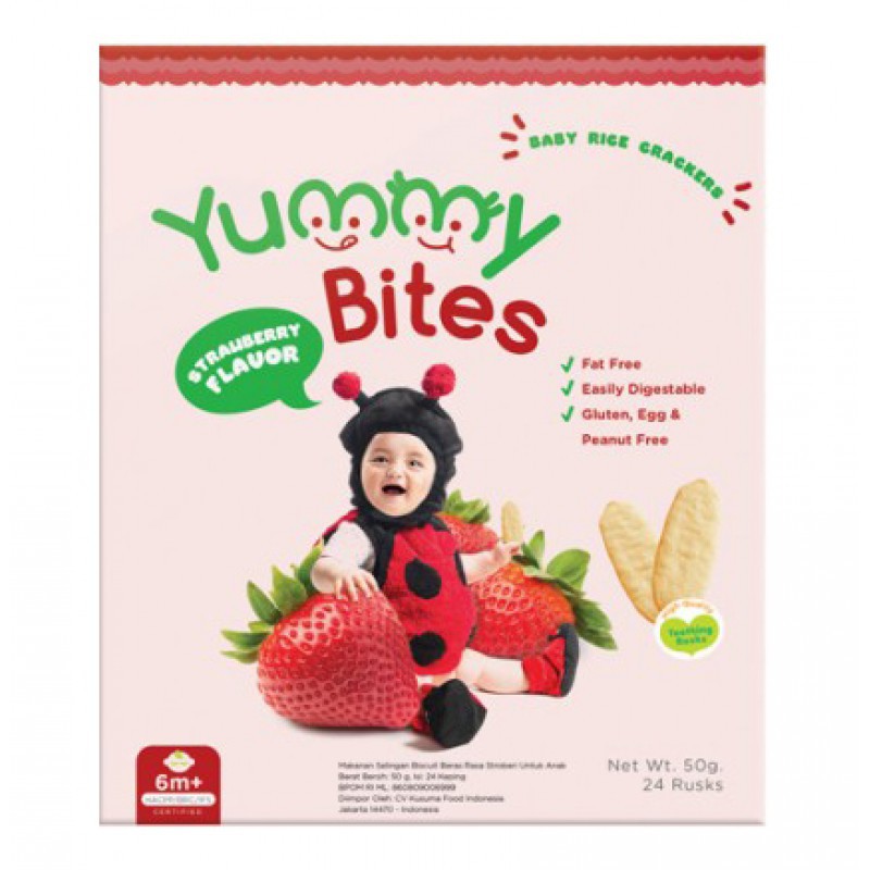 Yummy Bites Rice Cracker Snack Bayi 50 gr - Strawberry