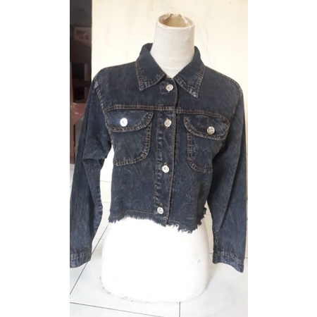 JAKET JEANS WANITA JACKET CROP RAWIS JUMBO LD 110