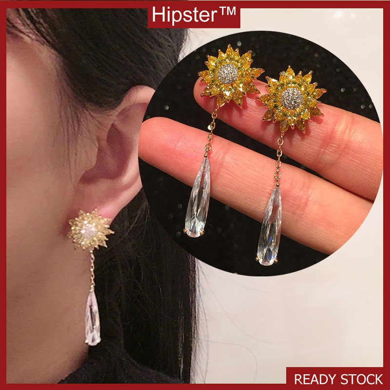 New Hot Sale Fashion Flower Micro Inlaid Zircon Luxury Inlaid Natural Yellow Diamond Earrings