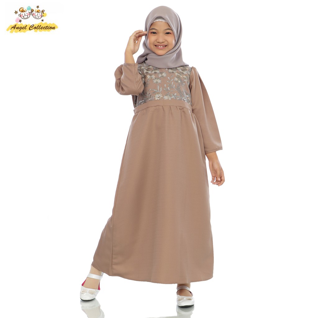 (PROMO FREE JILBAB) Gamis Anak Perempuan Motif Polos Kombinasi Brukat Bordir Bahan Baloteli Premium