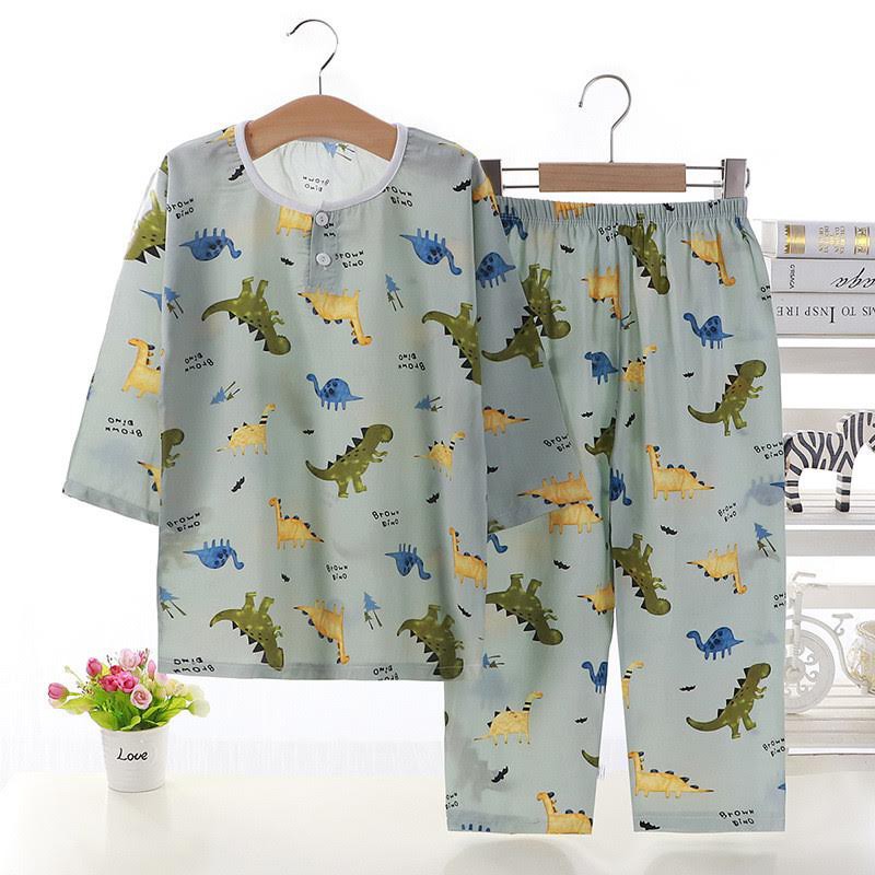 Setelan Baju Tidur [ Green Dinosaur ] Anak Laki-laki &amp; Perempuan [ Usia 2 -5 Tahun ] HM690