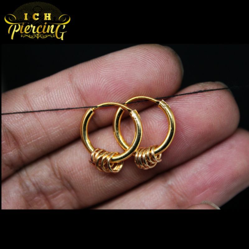 anting Hoop gold multiring mewah untuk pria/ anting Hoop tindik ring