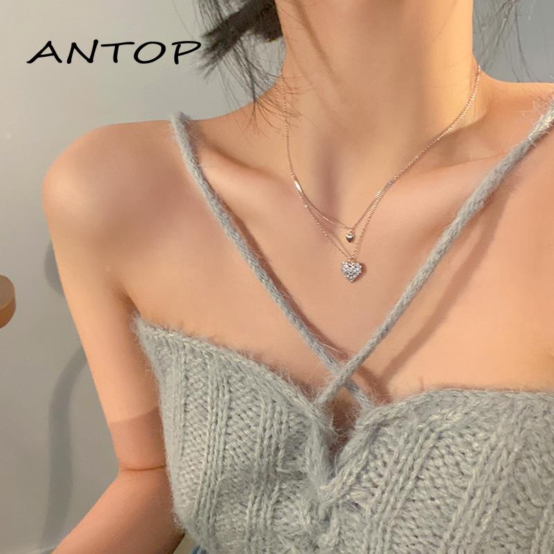 Kalung Rantai Klavikula Double layer Desain Hati Untuk Musim Panas