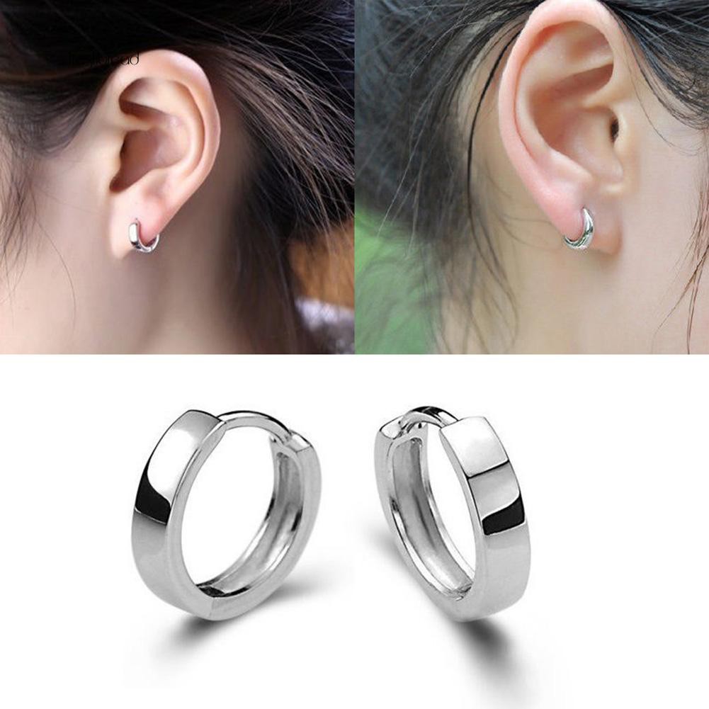 Anting Bulat huggie Lapis Silver untuk Pria / Wanita