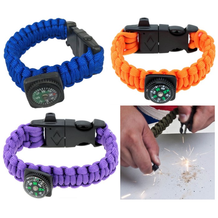 Gelang paracord pluit compass flint buckle fire whistle kompas