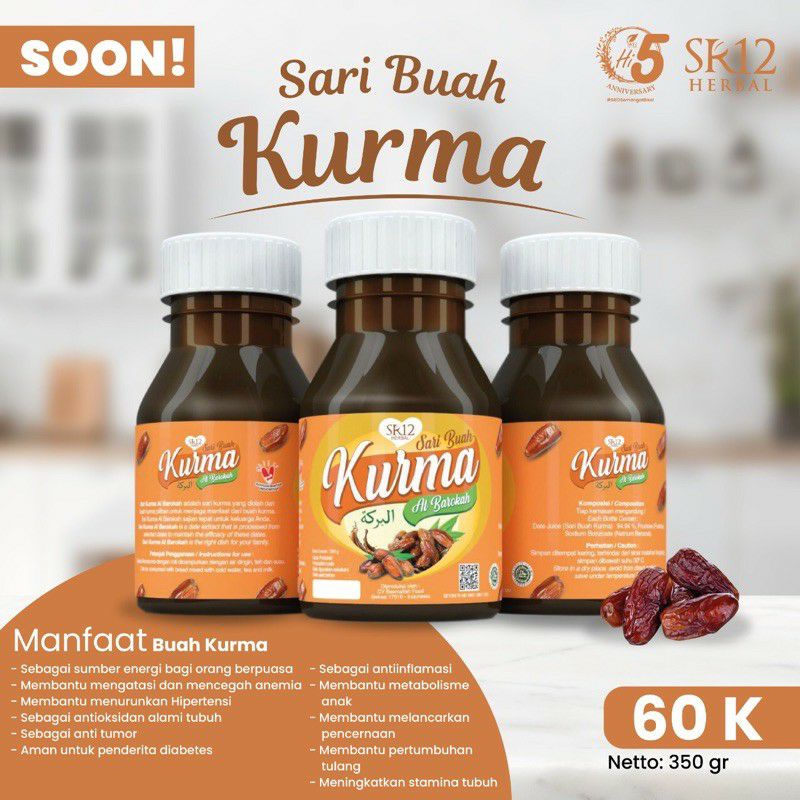 SARI BUAH KURMA SR12/ MENINGKATKAN STAMINA DAYA TAHAN TUBUH/ SARI KURMA ASLI/IMUN BOSTER TERBAIK