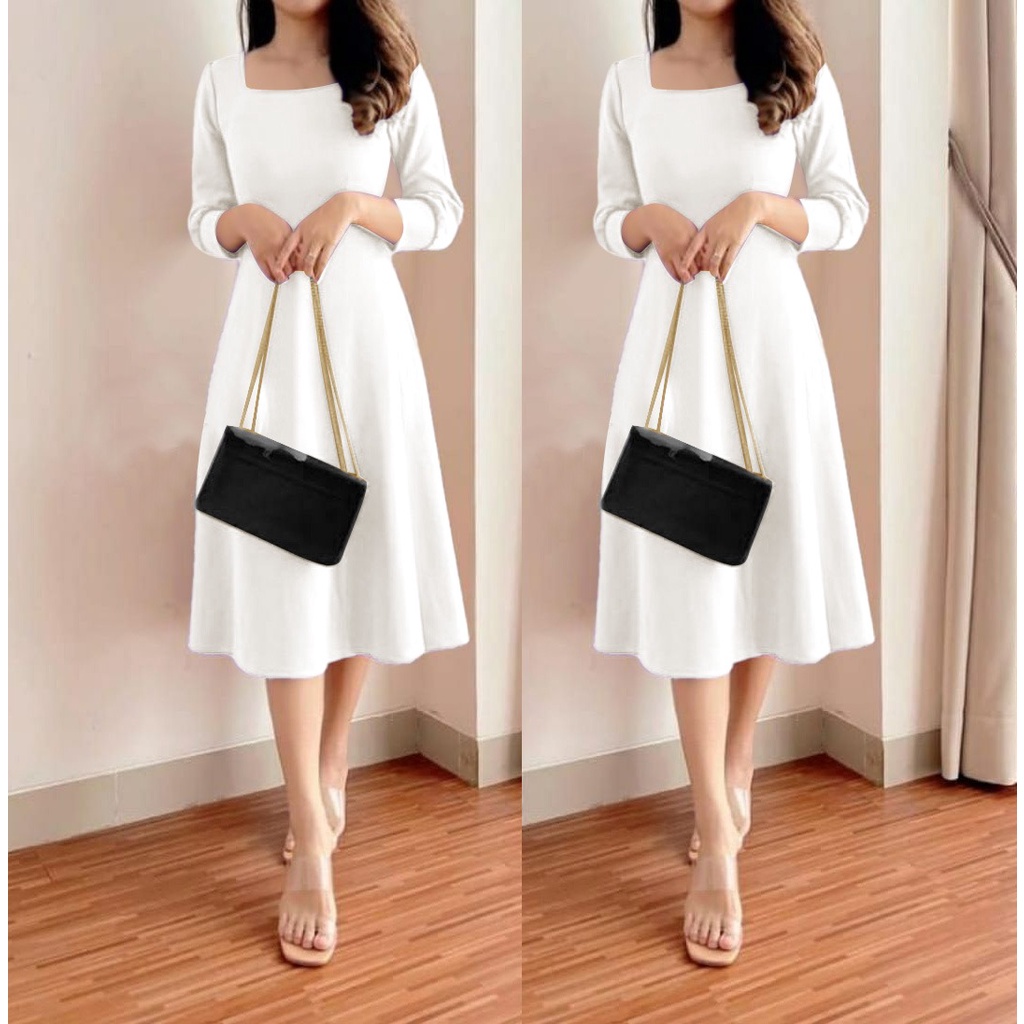 Dress wanita dahayu scuba ada jumbo/ Korean Midi Dress / Bisa COD