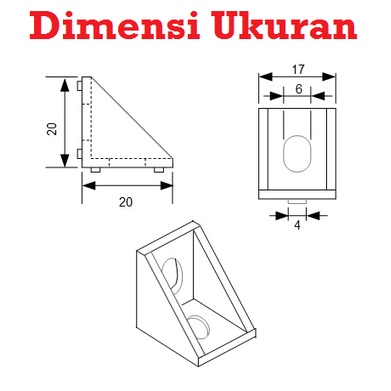 [HAEBOT] Bracket Siku Angle Corner Penghubung Aluminium Profile 2020 AP220 Gusset Element Konektor Series 20x20x17 T Slot V Slot 90 derajat Logam Die Casting Mini