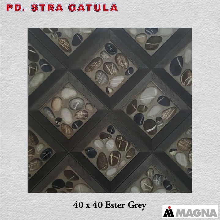 Keramik Magna 40 x 40 Ester Grey / Magna Tile 40 x 40 Ester Grey - Keramik Ubin Lantai Permukaan Kasar dan Timbul