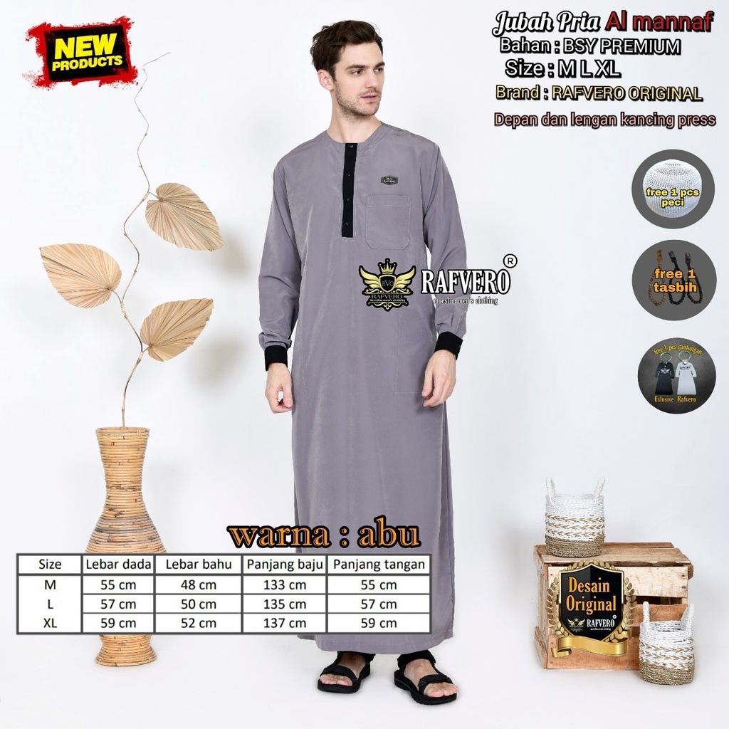 Jubah Polos Lengan Panjang AL MANNAF ORIGINAL RAFVERO - Gamis Jubah Saudi Pakistan Pria Dewasa Premium [cod]