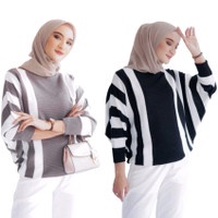 blouse batwing rajut motif zebra on size jumbo/sweater rajut oversize batwing kombinasi/atasan wanita