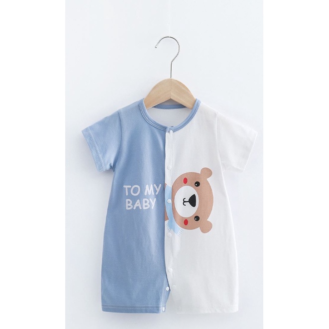Baju Pakaian Bodysuit Jumper Pendek Anak Bayi Laki-laki Perempuan 0 bulan - 1 tahun-Biru