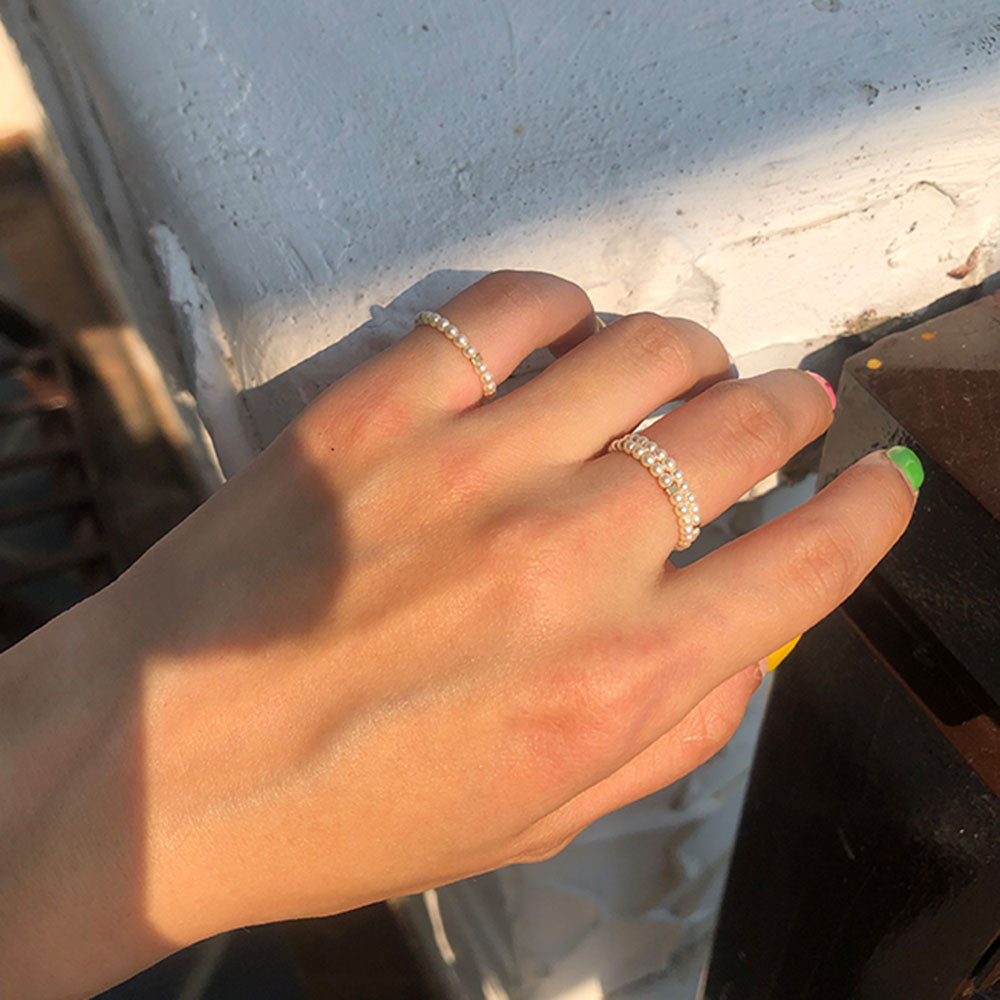 【COD Tangding】Pearl Beaded Simple Ins Style French Romantic Index Finger Student Tail Ring