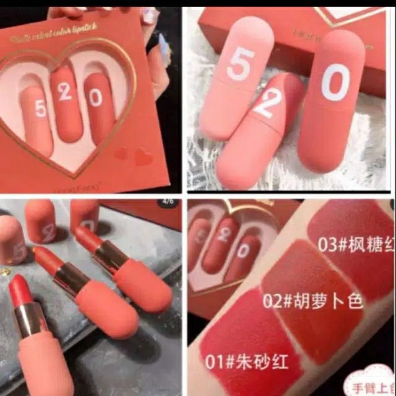 [1BOX ISI 3PCS]HENGFANG VELVET LIPSTIK 520 (Merah)