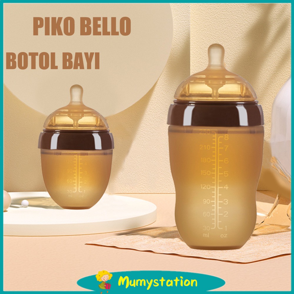 PIKO BELLO Botol susu Bayi Silikon Leher Lebar botol susu dengan sedotan