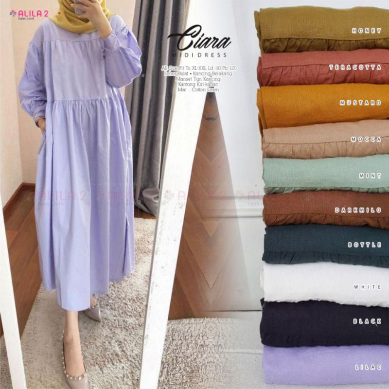 CIARA MIDI DRESS BY ALILA2 / GAMIS MIDI DRESS POLOS BERBAHAN COTTON LINEN / GAMIS BUSUI POLOS
