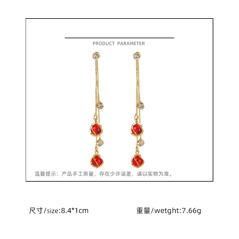 S925 Korea Opal bola telinga hook wanita merah halus sederhana anting-anting Korea gaya chic dan uni