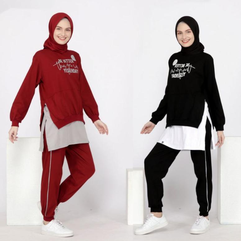 Setelan Kaos Olahraga Wanita Senam Sepeda Muslimah