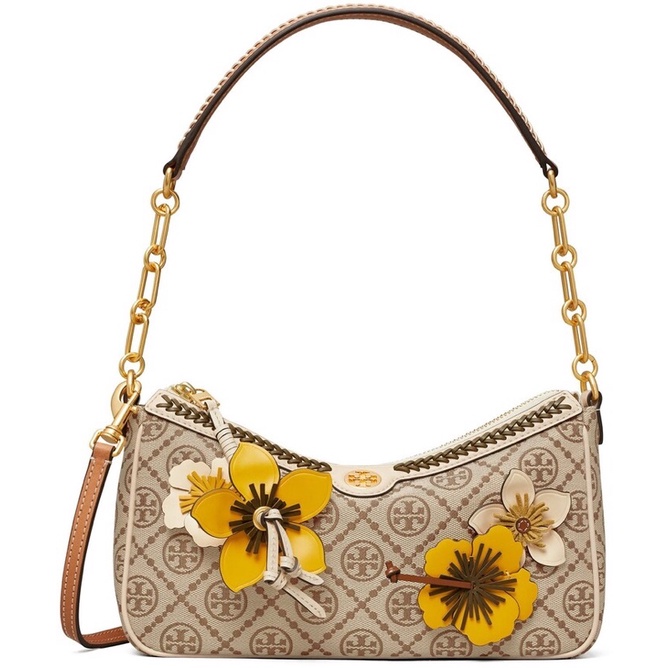 Tory Burch T Monogram Jacquard Braided Floral Studio  Shoulder Bag 88468