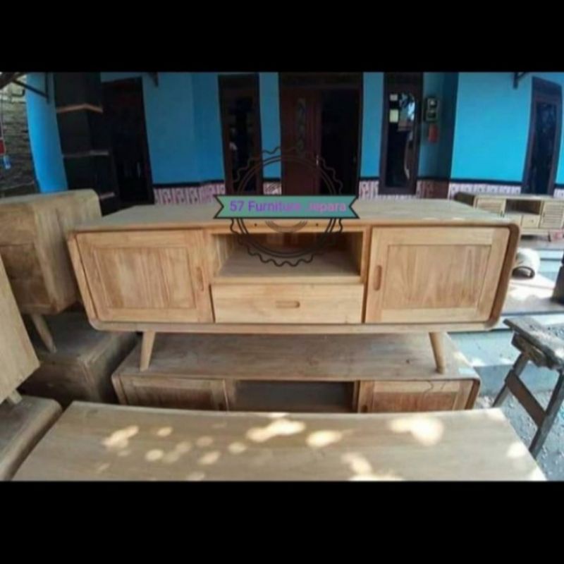 Bifet model retro - Meja TV laci lemari hiasan ruangan Kayu jati mentahan