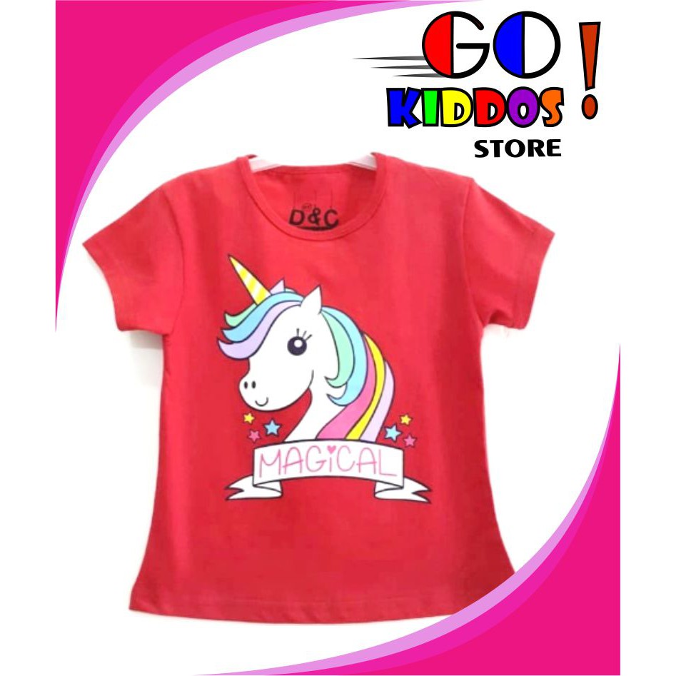 KAOS ANAK PEREMPUAN UNICORN MAGICAL MERAH D&C 1 2 3 4 5 6 7 8 9 10 TAHUN
